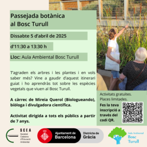 Cartell de l'activitat "Passejada botànica al Bosc Turull" de l'Aula Ambiental Bosc Turull.