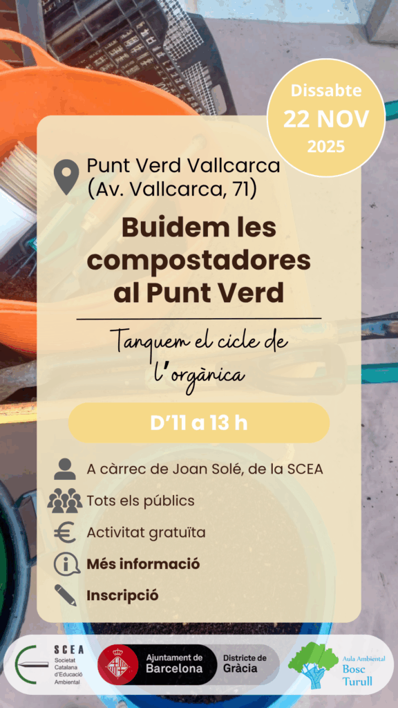 Cartell de l'activitat "Buidem les compostadores al Punt Verd" de la programació de tardor 2025 de l'Aula Ambiental Bosc Turull.